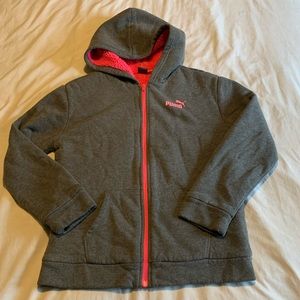 Puma Sherpa Glitter Hoodie Gray pink EUC girls large 14/16